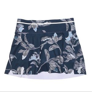 Athleta Sonic Skirt Skort Floral Navy Blue Size XL